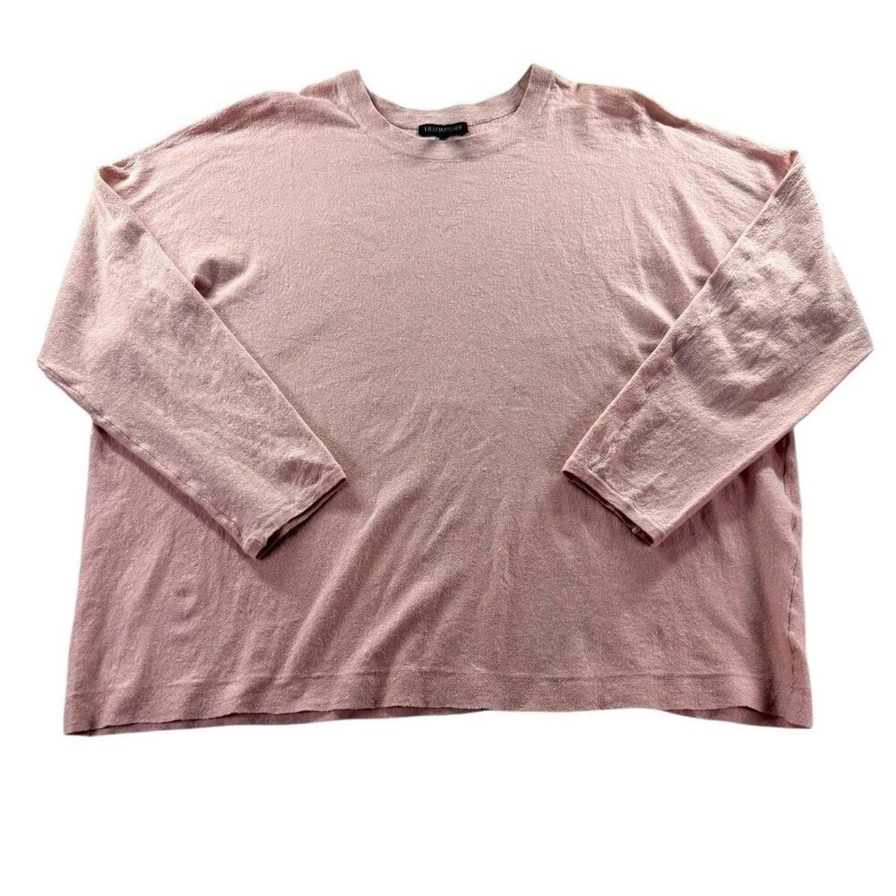 Eileen Fisher Linen Blend Slub Top Womens XL Pink 3/4 Sleeve Knit Sweater Shirt